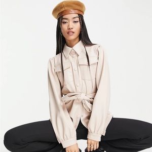 Faux leather belted shirt